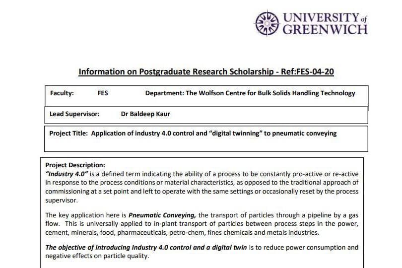 Article image of: PhD Studentship sponsored by Schenck Process UK Ltd