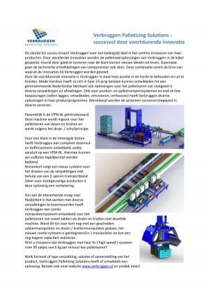 Article image of: Verbruggen Palletizing Solutions introduceert VPM-BL