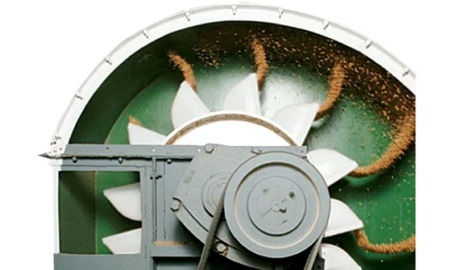 Het centrifugaal lossen van product.