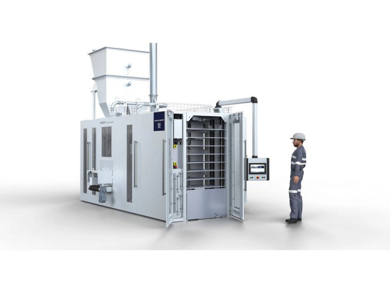 Integra afzakmachine van Haver & Boecker voor het afzakken van ventielzakken. 