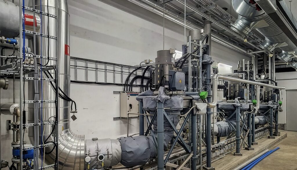 Deze warmtepompinstallatie bij een Noorse vismeelfabriek zet overtollige warmte van de vismeelproductie in voor procesvergroening